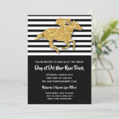 Black Stripe en Gold Glitter Horse Racing Invites (Staand voorkant)