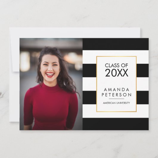 Black Stripe Faux Gold lijst Afstuderen Kaart (Voorkant)
