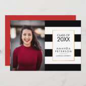 Black Stripe Faux Gold lijst Afstuderen Kaart (Voorkant / Achterkant)