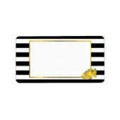 Black Stripe & Faux Gold Peony Etiket (Voorkant)