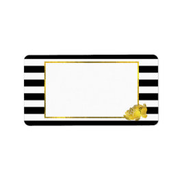Black Stripe & Faux Gold Peony Etiket