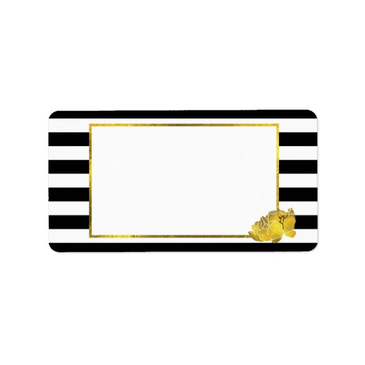 Black Stripe & Faux Gold Peony Etiket (Voorkant)