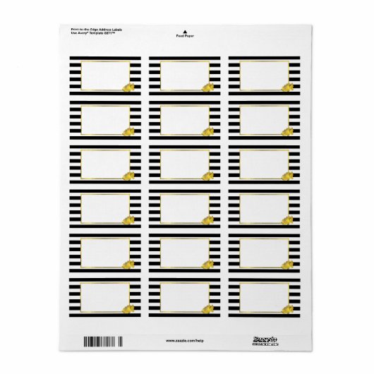 Black Stripe & Faux Gold Peony Etiket (Full Sheet)
