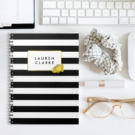 Black Stripe & Faux Gold Peony Notitieboek