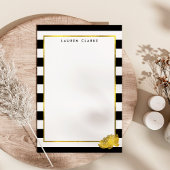 Black Stripe & Faux Gold Peony persoonlijk Briefpapier