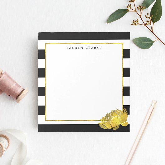 Black Stripe & Faux Gold Peony persoonlijk Notitieblok