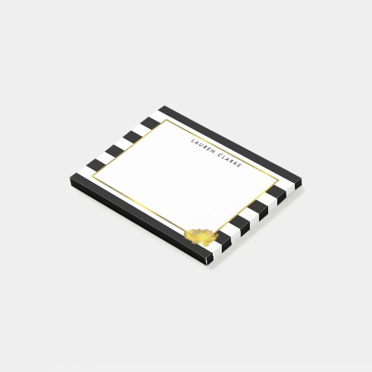 Black Stripe & Faux Gold Peony Post-it® Notes (Schuin)