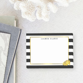 Black Stripe & Faux Gold Peony Post-it® Notes