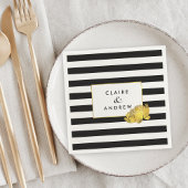 Black Stripe & Faux Gold Peony Servetten