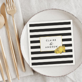 Black Stripe & Faux Gold Peony Servetten