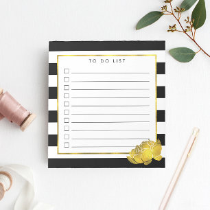 Black Stripe & Faux Gold Peony to Do List Notitieblok