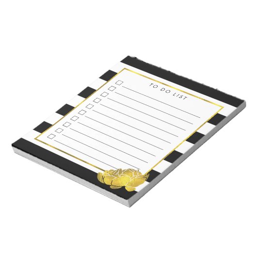 Black Stripe & Faux Gold Peony to Do List Notitieblok (Linkerzijde)