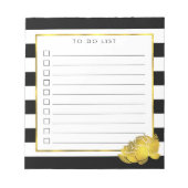 Black Stripe & Faux Gold Peony to Do List Notitieblok (Voorkant)