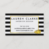 Black Stripe & Faux Gold Peony Visitekaartje (Voorkant)