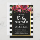 Black Stripe Floral Baby shower Invitation Kaart (Voorkant)