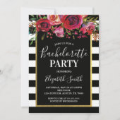 Black Stripe Floral BacheloretteParty Invitation Kaart (Voorkant)