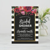 Black Stripe Floral Bridal Shower Kaart (Staand voorkant)