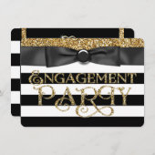 Black Stripe Gold Glitter Engagement Party Kaart (Voorkant / Achterkant)