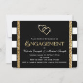 Black Stripe Gold Glitter Engagement Party Kaart (Achterkant)