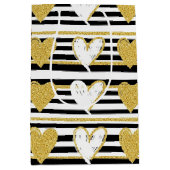 Black Stripe Gold Heart Glam Pattern (1) Medium Cadeauzakje (Voorkant)