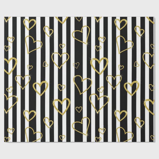 Black Stripe Gold Heart Glam Pattern (6) Cadeaupapier (Vlak)