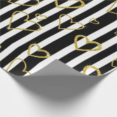 Black Stripe Gold Heart Glam Pattern (6) Cadeaupapier (Hoek)