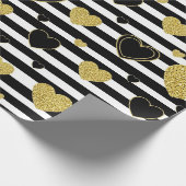 Black Stripe Gold Heart Glam Pattern (7) Cadeaupapier (Hoek)