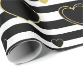 Black Stripe Gold Heart Glam Pattern (7) Cadeaupapier (Rol Hoek)