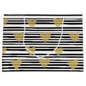 Black Stripe Gold Heart Glam Pattern (8) Groot Cadeauzakje (Voorkant)