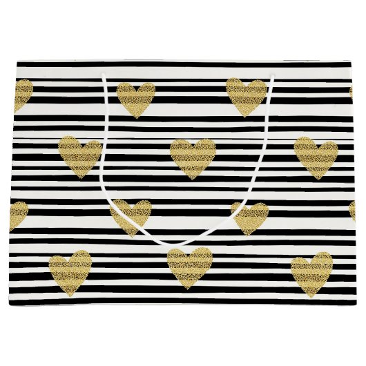 Black Stripe Gold Heart Glam Pattern (8) Groot Cadeauzakje (Voorkant)