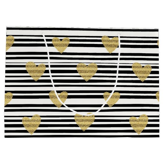 Black Stripe Gold Heart Glam Pattern (8) Groot Cadeauzakje (Achterkant)