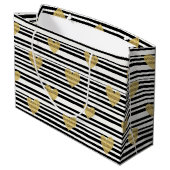 Black Stripe Gold Heart Glam Pattern (8) Groot Cadeauzakje (Achterkant Gekanteld)