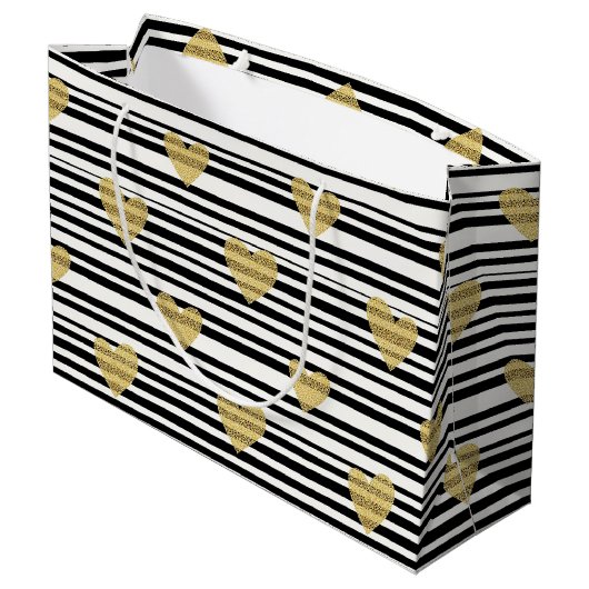 Black Stripe Gold Heart Glam Pattern (8) Groot Cadeauzakje (Achterkant Gekanteld)