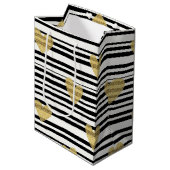 Black Stripe Gold Heart Glam Pattern (8) Medium Cadeauzakje (Voorkant Gekanteld)