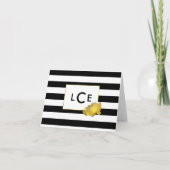 Black Stripe & Gold Peony Monogram Note Cards Notitiekaartje (Voorkant)
