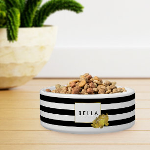 Black Stripe & Gold Peony Personal Pet Bowl Voerbakje