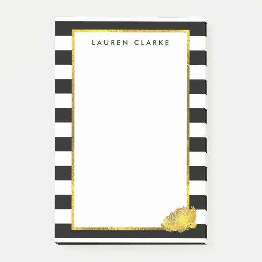 Black Stripe & Gold Peony Post-it® Notes (Voorkant)