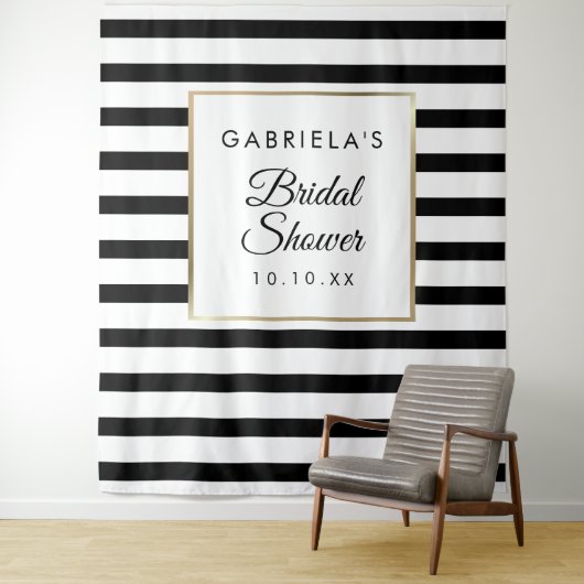 Black Stripe Gold Vrijgezellenfeest Foto-achtergro Wandkleed (In situ)