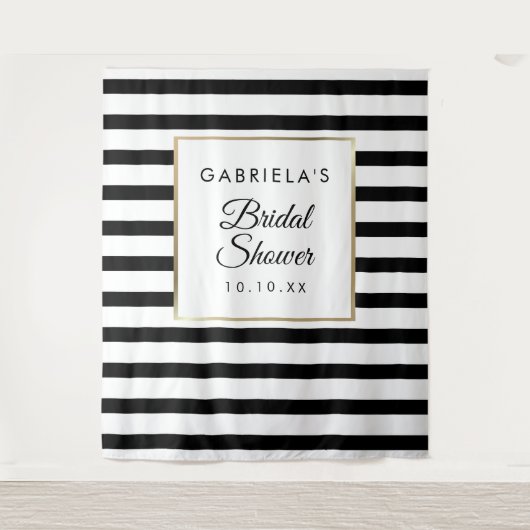 Black Stripe Gold Vrijgezellenfeest Foto-achtergro Wandkleed (Voorkant)