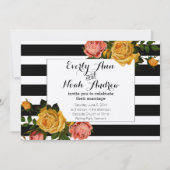 Black Stripe Heirloom Pink Yellow Rose Wedding Kaart (Voorkant)