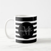Black Stripe Monogram Cirkelscript Modern Elegant Koffiemok (Links)