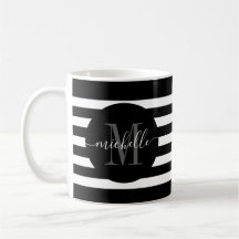 Black Stripe Monogram Cirkelscript Modern Elegant