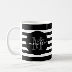 Black Stripe Monogram Cirogram Script Modern Elega Koffiemok