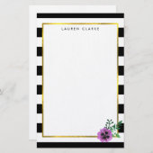 Black Stripe Paarse Panasje Gepersonaliseerde brie Briefpapier (Voorkant / Achterkant)