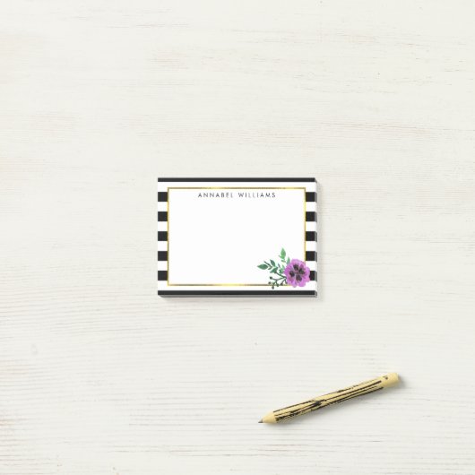 Black Stripe & Paarse Pansy Post-it® Notes (Op bureau)
