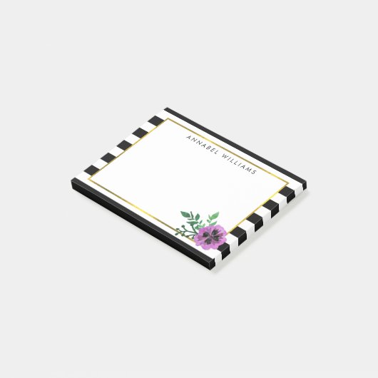 Black Stripe & Paarse Pansy Post-it® Notes (Schuin)