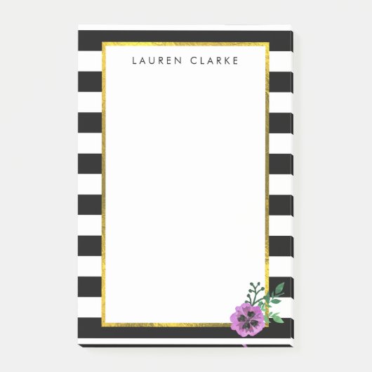 Black Stripe & Paarse Pansy Post-it® Notes (Voorkant)