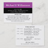Black Stripe Paarse RESUME Visitekaartjes (Voorkant / Achterkant)