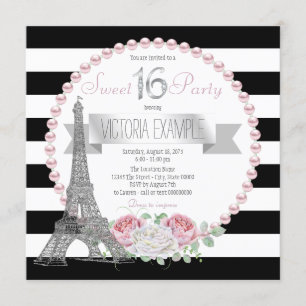 Black Stripe Paris Sweet 16 Party Kaart
