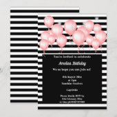 BLACK STRIPE PINK BALLOON BIRTHDAY PARTY KAART (Voorkant / Achterkant)